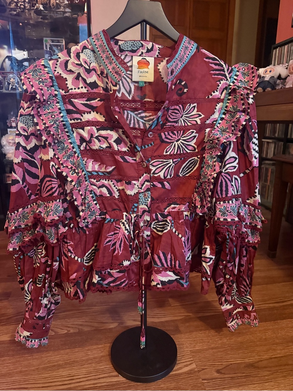 FARM Rio Maroon Floral Ruffle Button-Front Blouse
